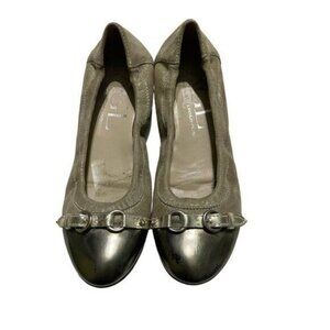 AGL Attilio Giusti Leombruni Ballet Flat Leather Cap Toe Buckle Gray Size 36‎